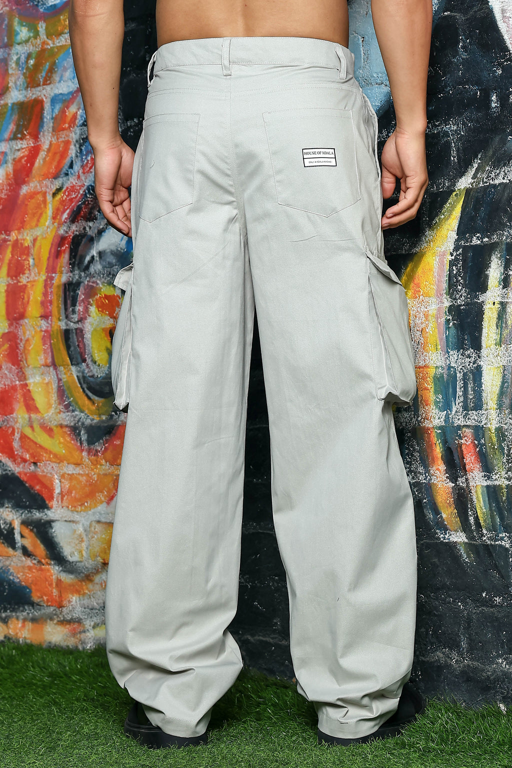 Unisex Baggy fit 6 Pocket Grey Cotton Cargo Trousers