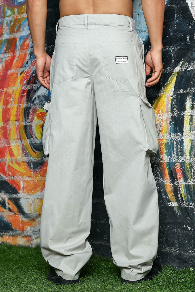 Unisex Baggy fit 6 Pocket Grey Cotton Cargo Trousers