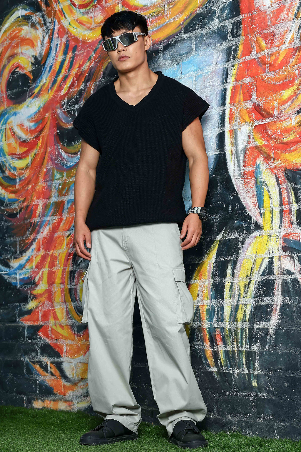 Unisex Baggy fit 6 Pocket Grey Cotton Cargo Trousers