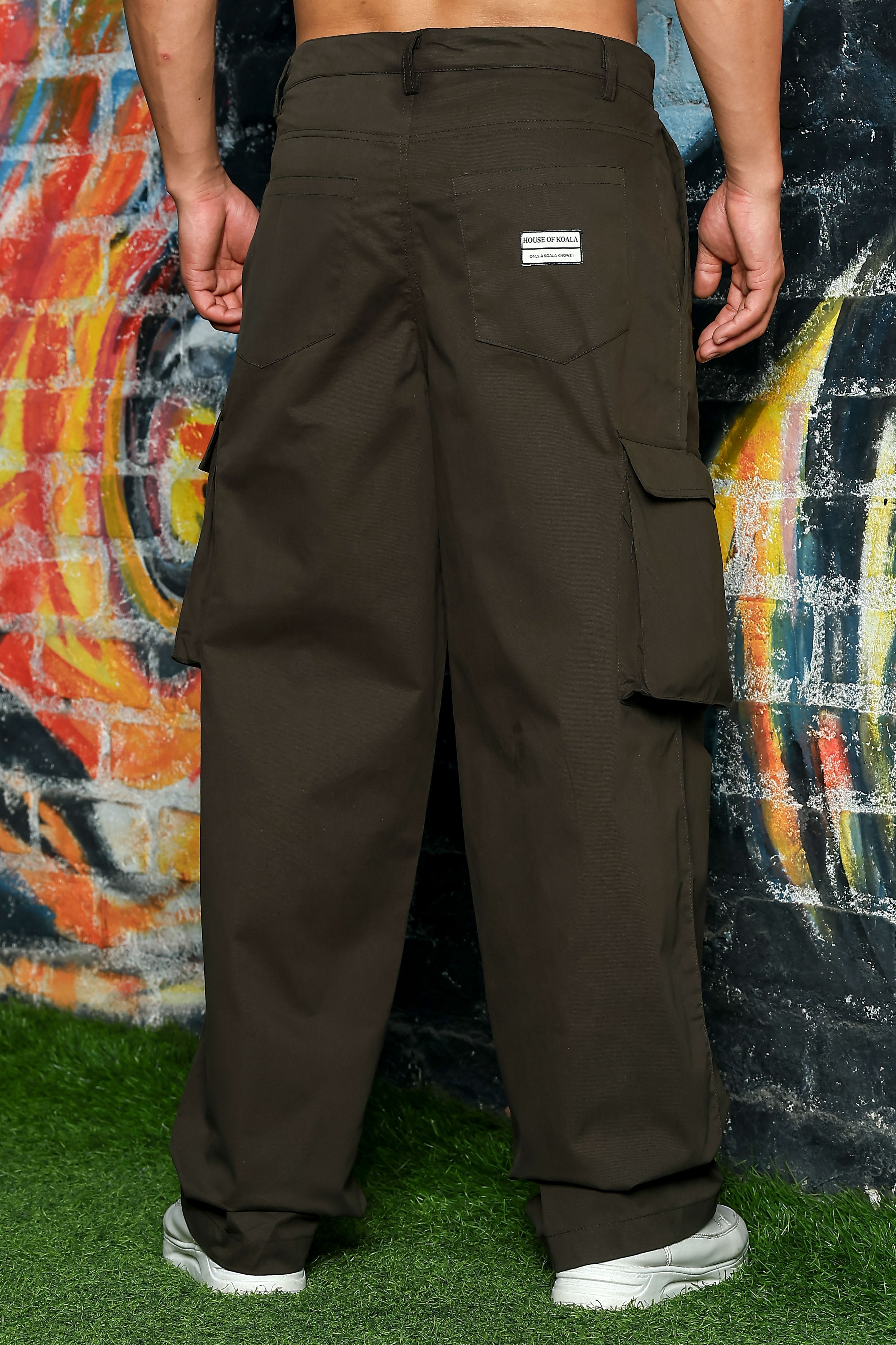 Unisex Baggy fit 6 Pocket Olive Cotton Cargo Trousers