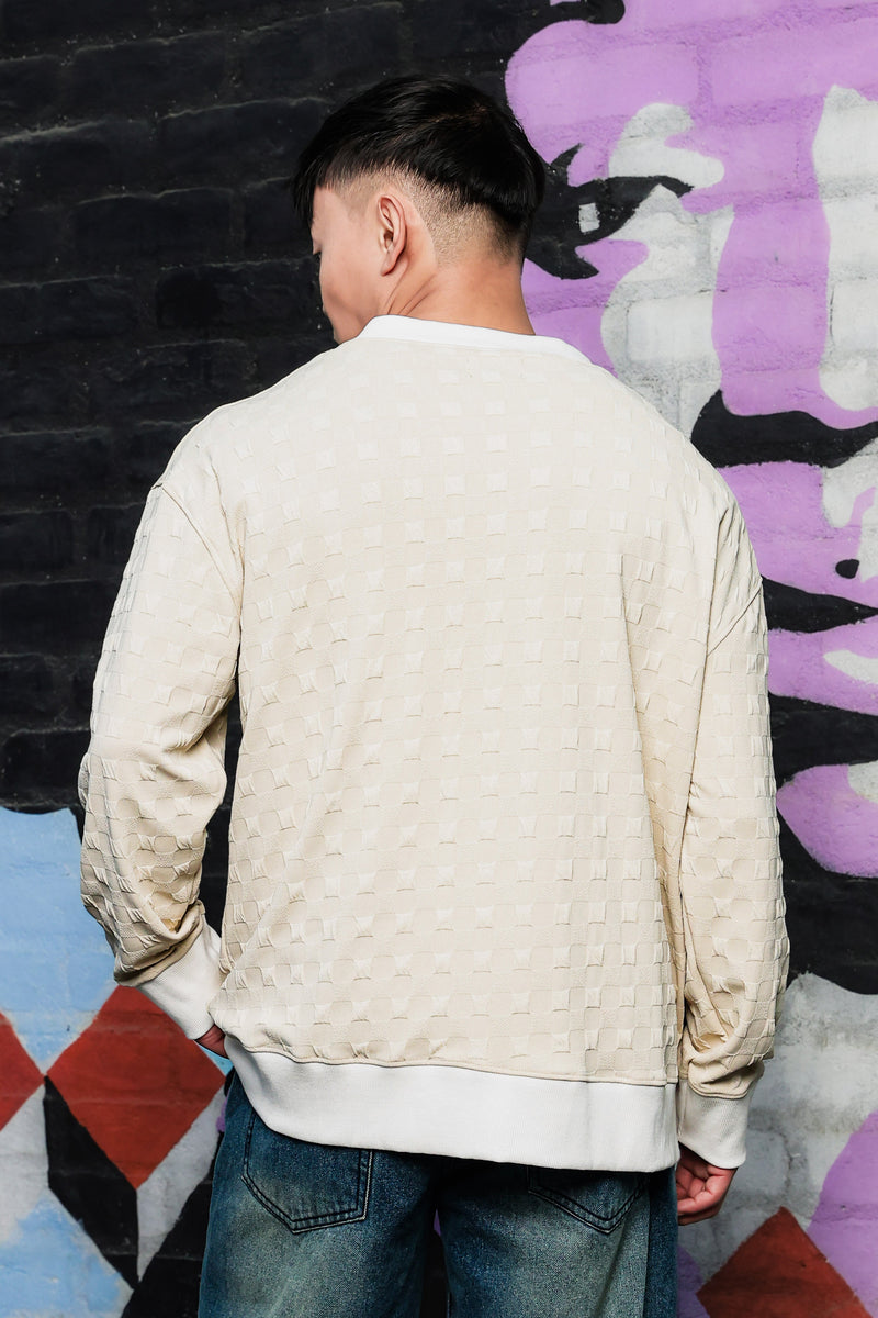Off-White Textured & Self Design V-Neck Knitted Cardigan