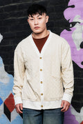 Off-White Textured & Self Design V-Neck Knitted Cardigan