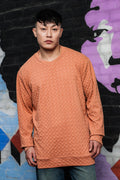 Brown Solid Textured Knitted Drop-Shoulder Relaxed Fit Pullover Sweatshirt