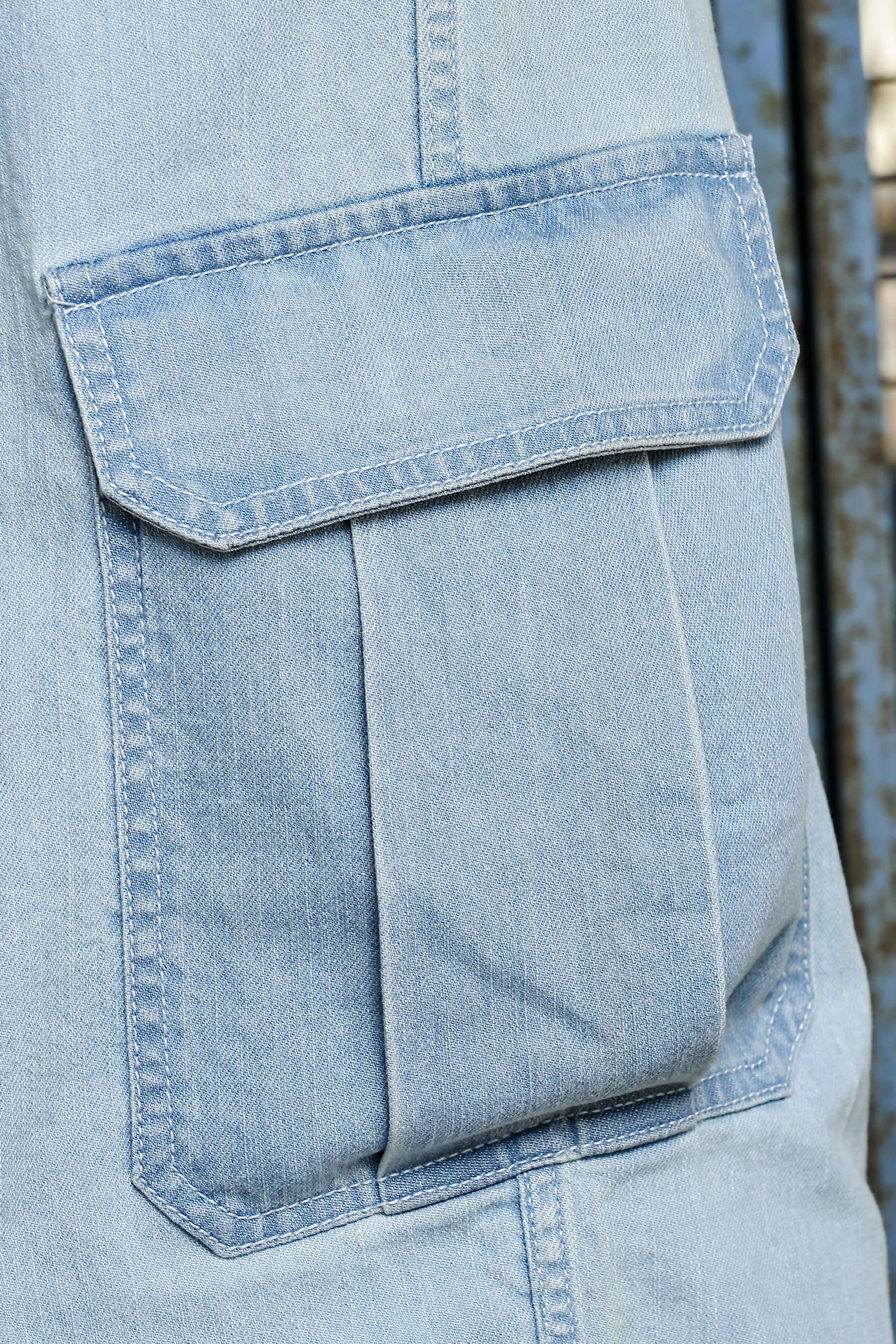 Light Blue Raw Wash Heavy Weight Premium Streetwear Baggy Fit Denim Cargo