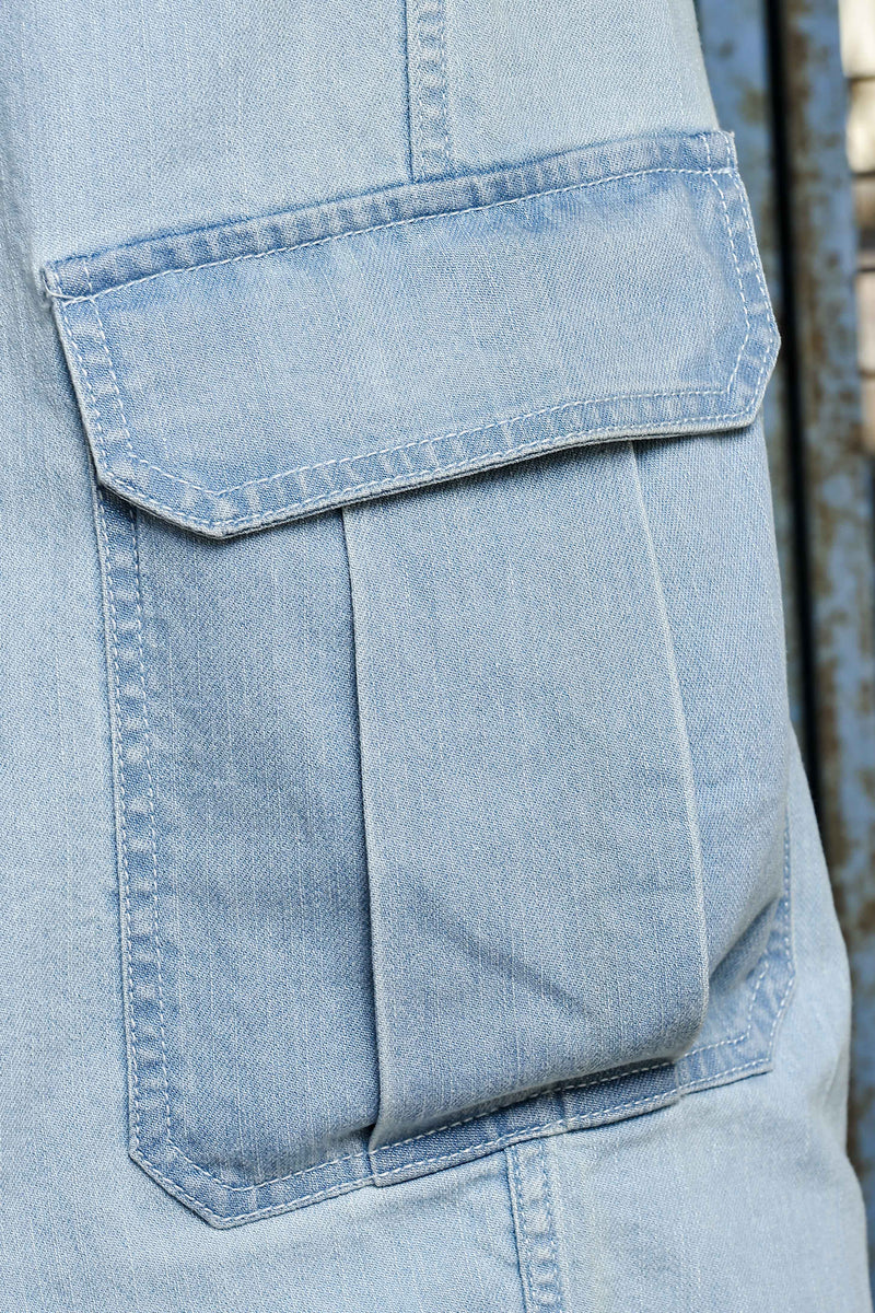 Light Blue Raw Wash Heavy Weight Premium Streetwear Baggy Fit Denim Cargo