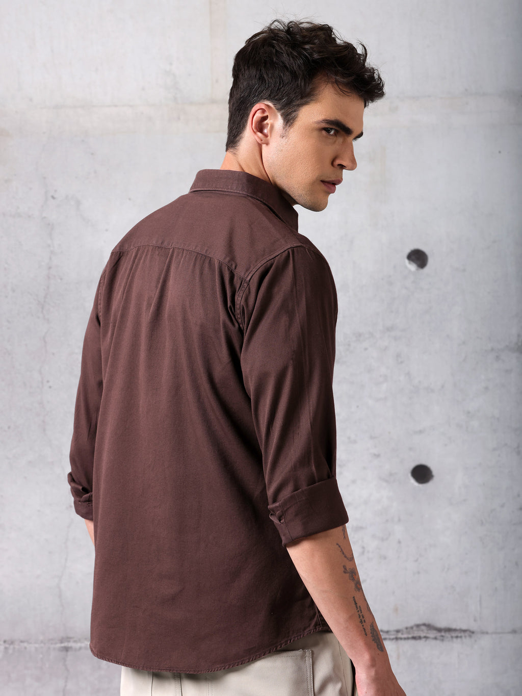 Cotton Twill Shirt for Men - Rustic Maroon