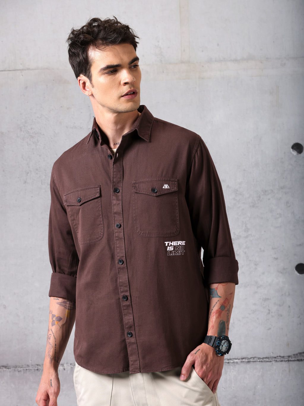 Cotton Twill Shirt for Men - Rustic Maroon
