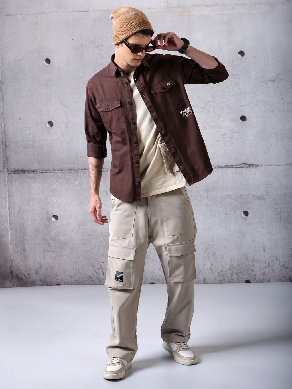 Cotton Twill Shirt for Men - Rustic Maroon