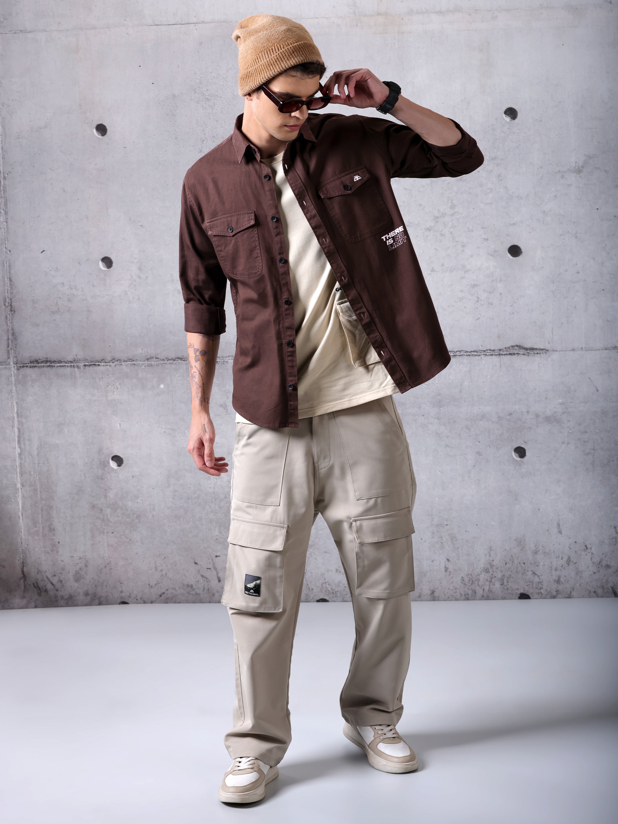 Cotton Twill Shirt for Men - Rustic Maroon
