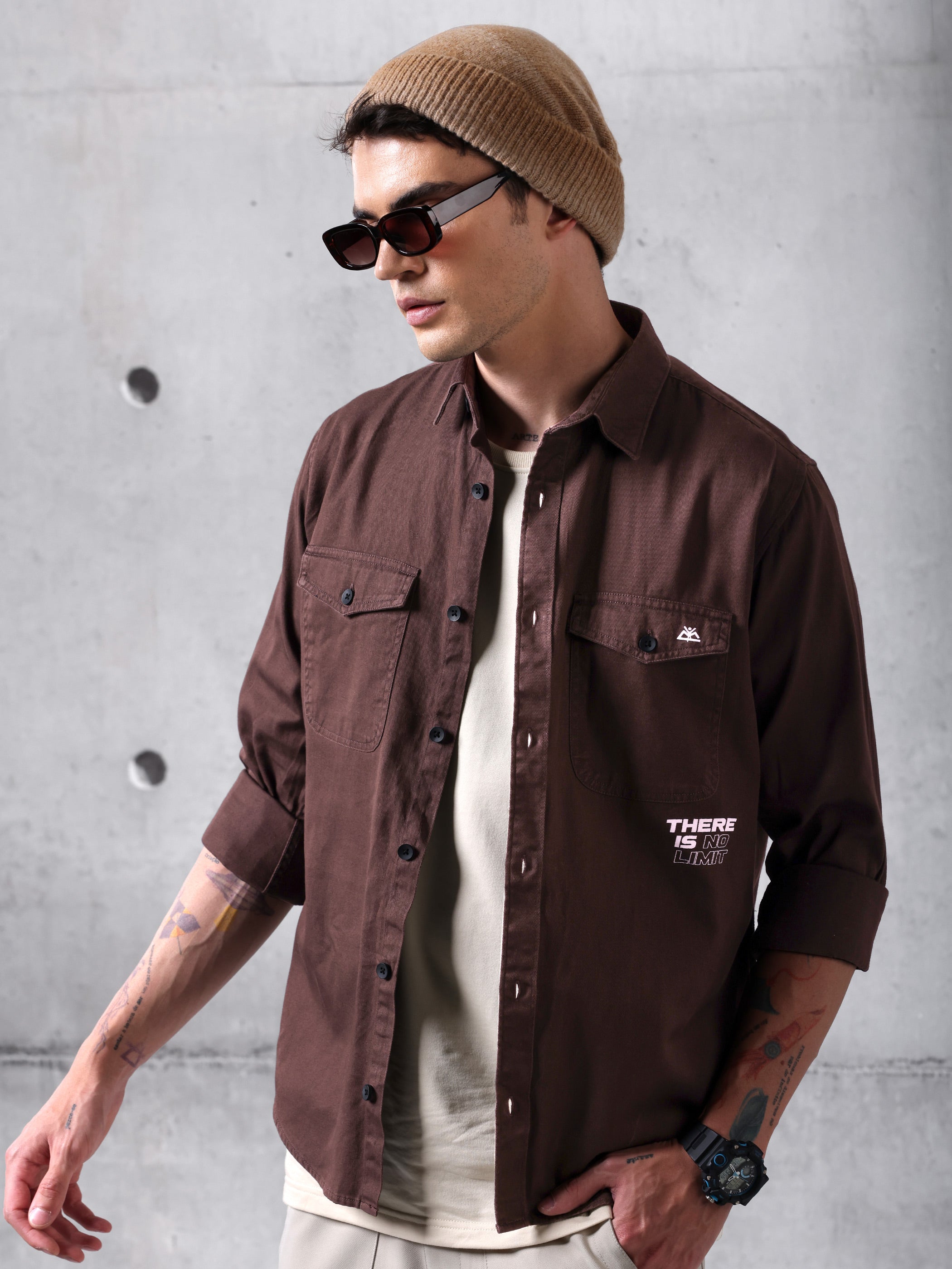 Cotton Twill Shirt for Men - Rustic Maroon