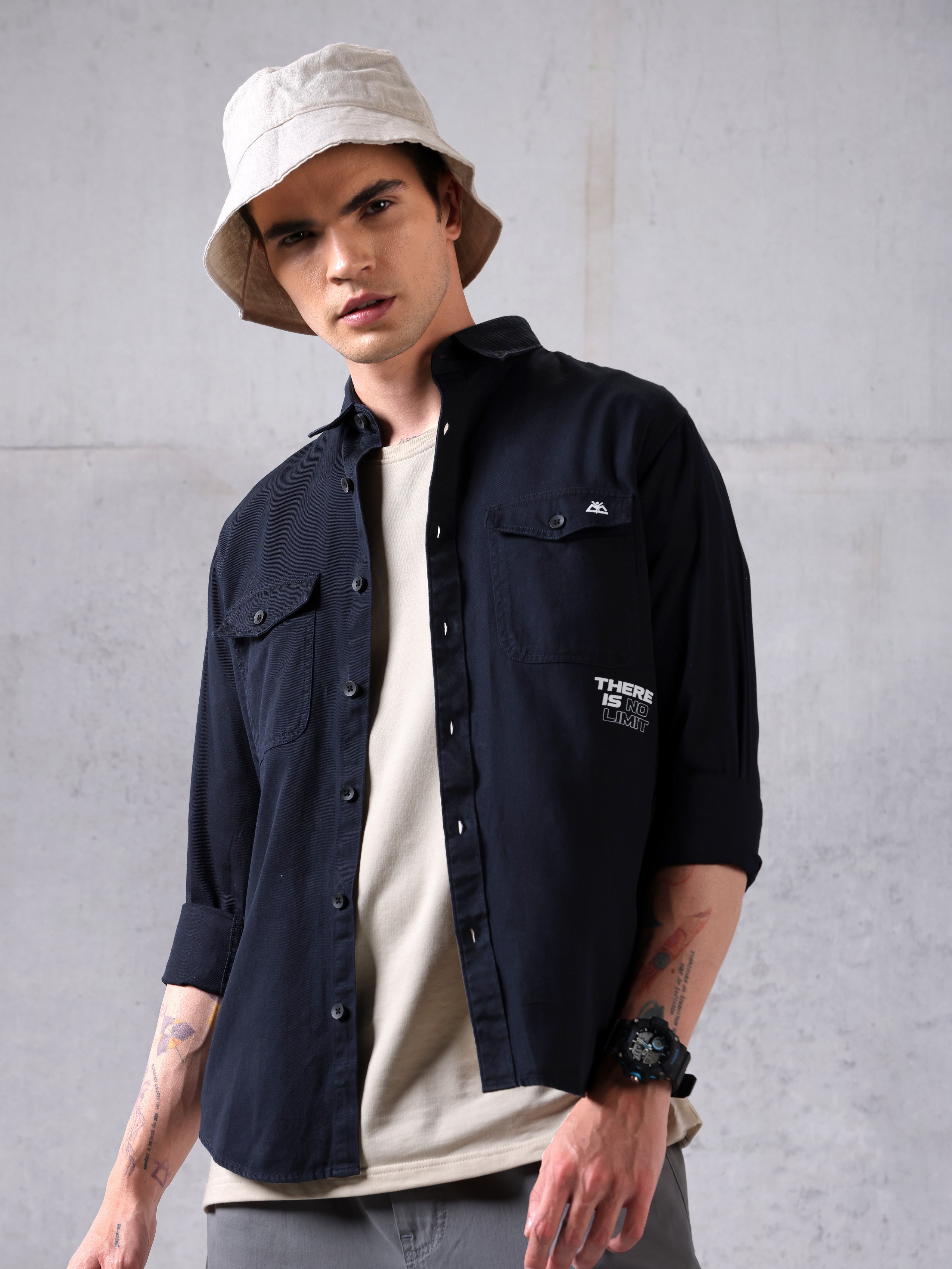 Cotton Twill Shirt for Men - Midnight Blue
