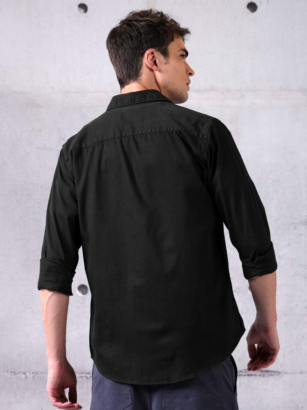 Cotton Twill Shirt for Men - Black