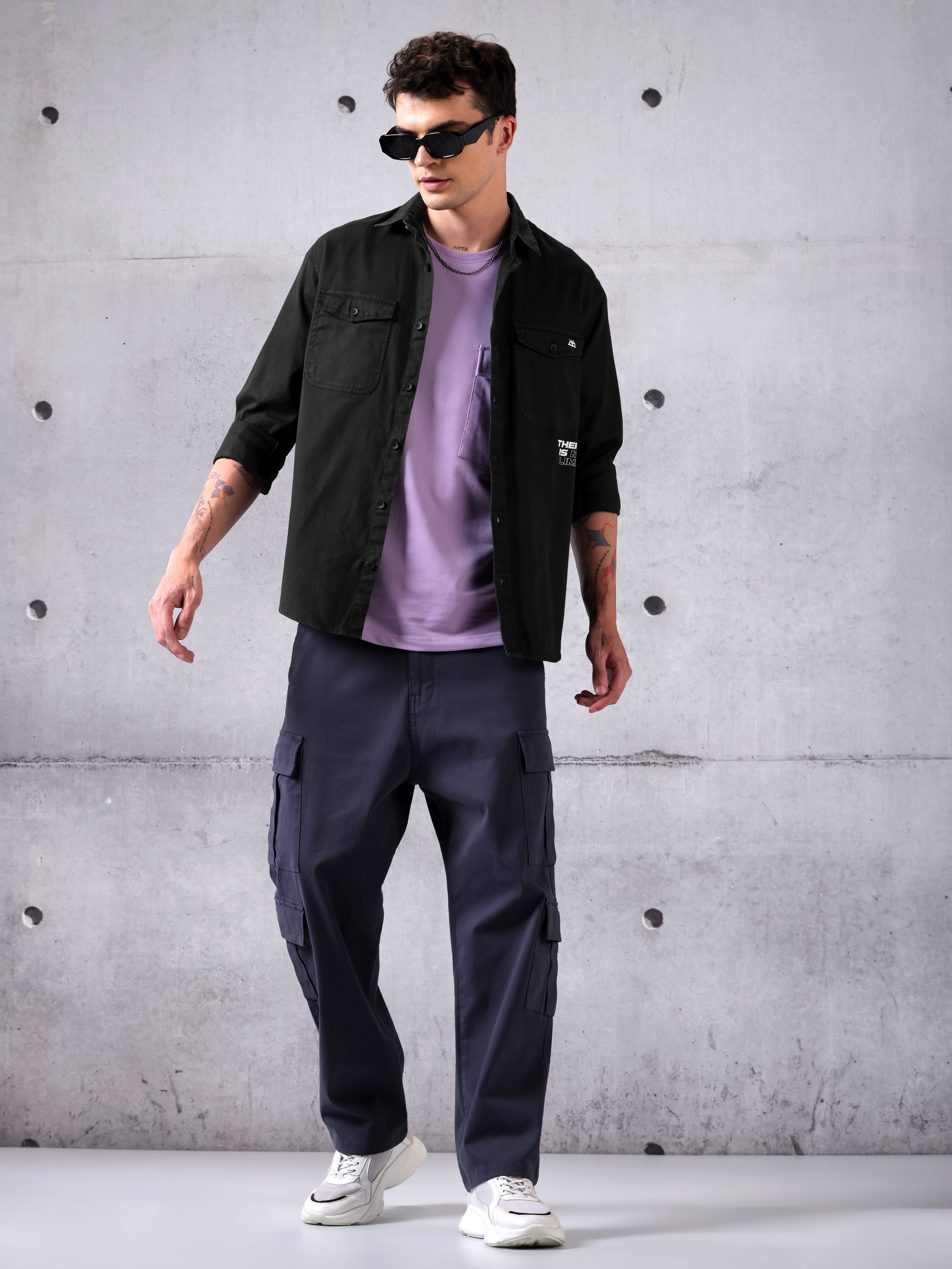 Cotton Twill Shirt for Men - Black