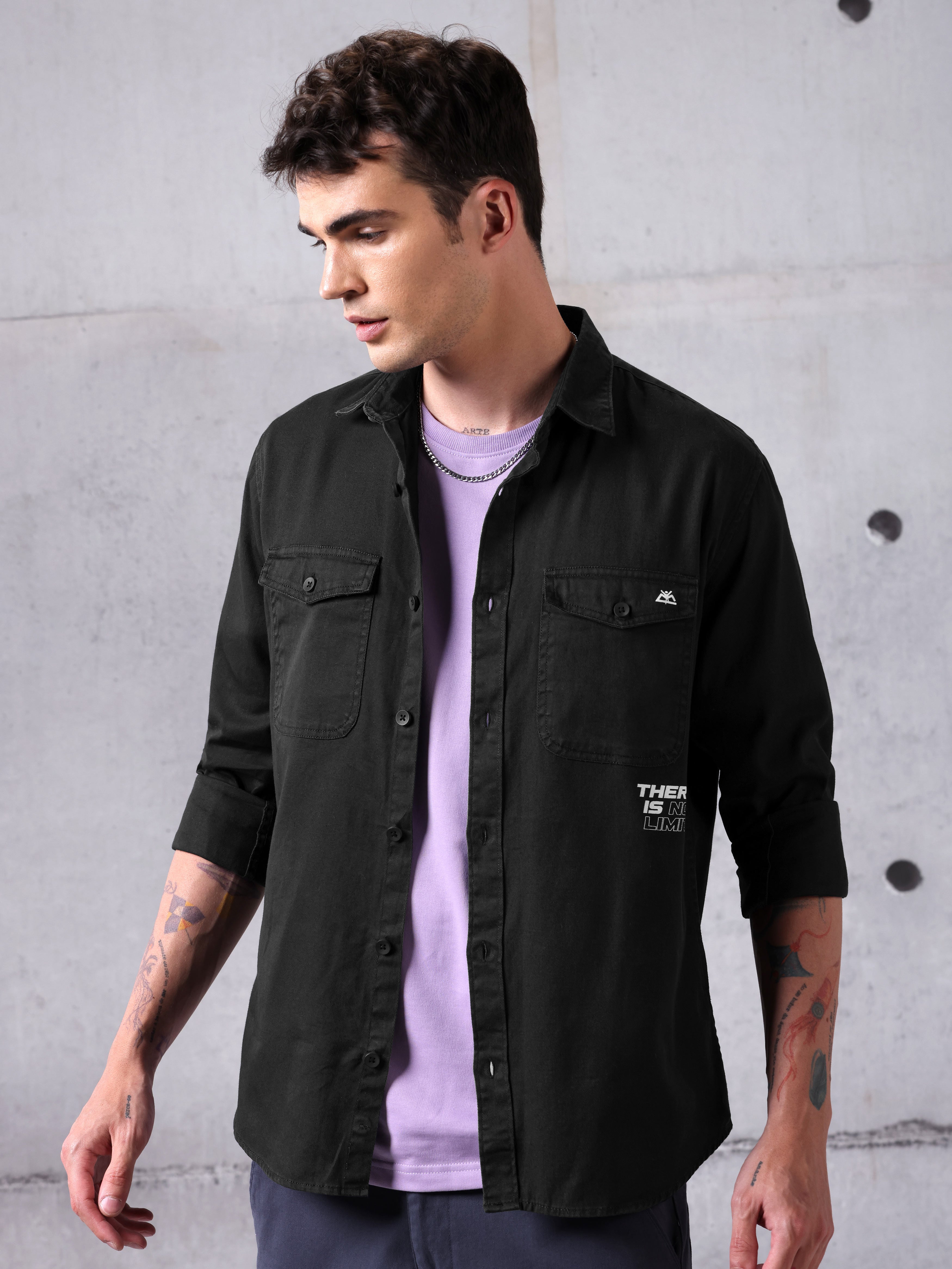 Cotton Twill Shirt for Men - Black