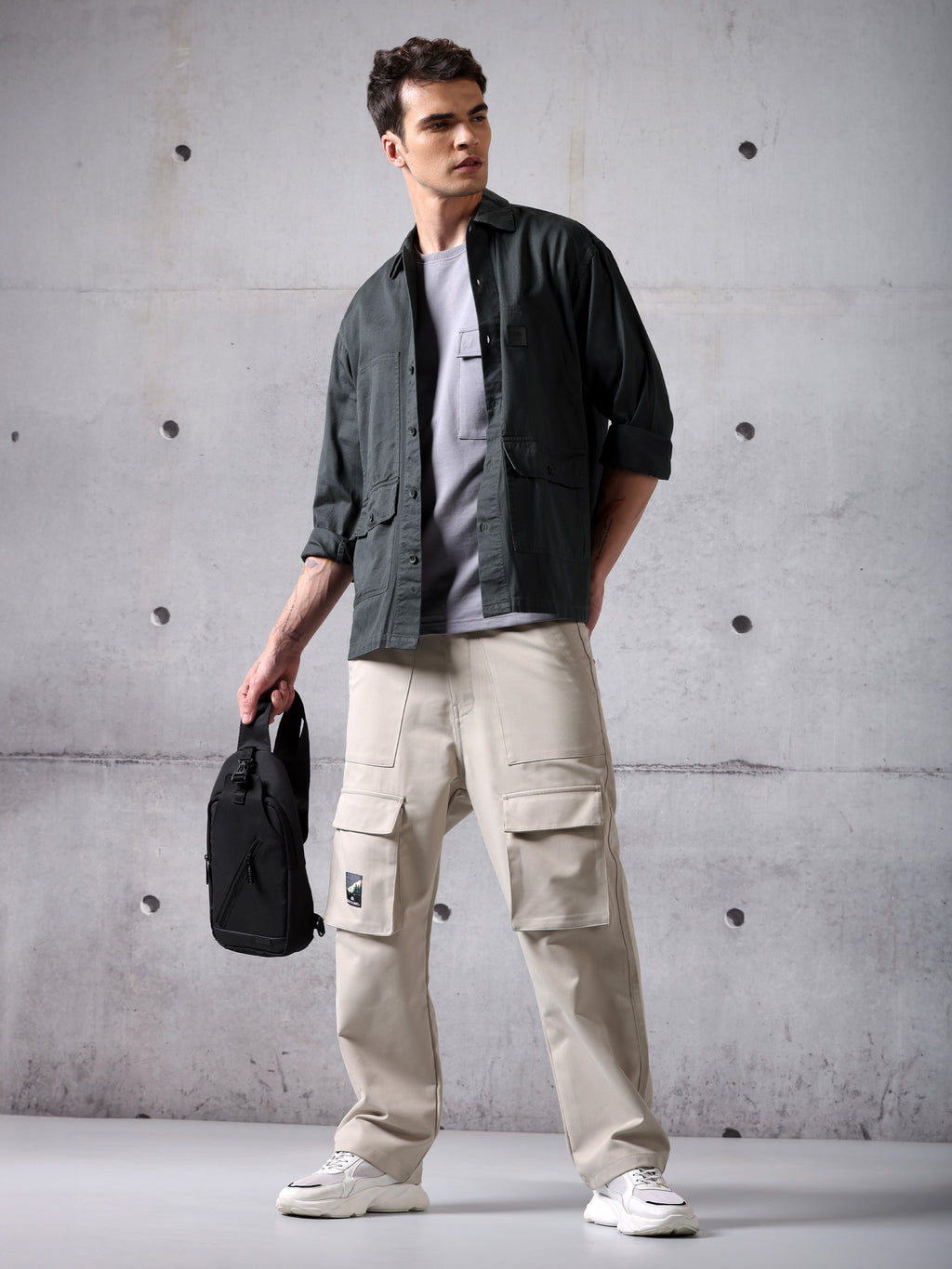 Solid Cotton Twill Shirt for Men - Dark Grey