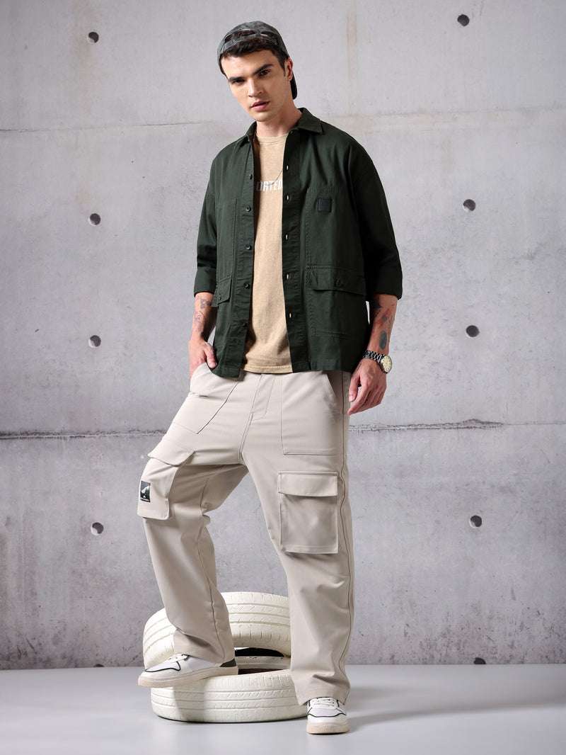 Solid Cotton Twill Shirt for Men - Dark Olive Green