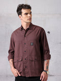 Solid Cotton Twill Shirt for Men - Caramel Brown