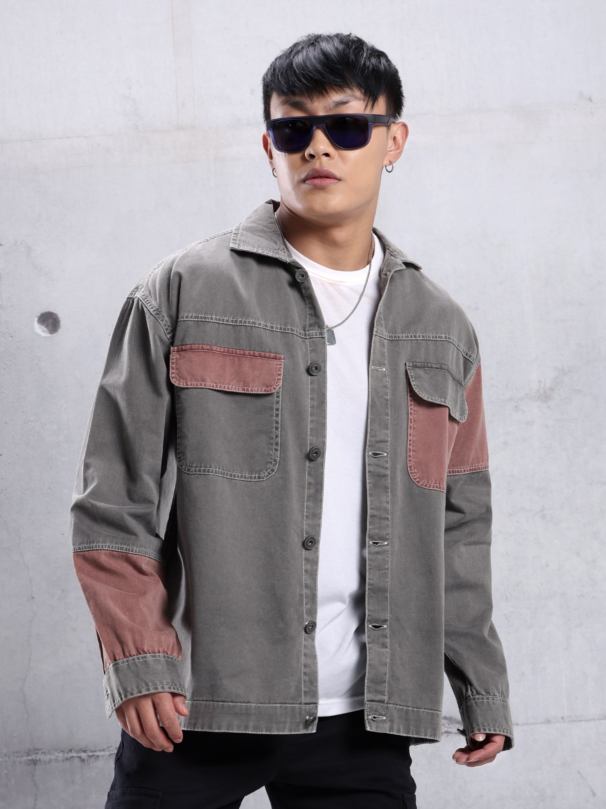 Cut and Sew Shirt for Men - Grey