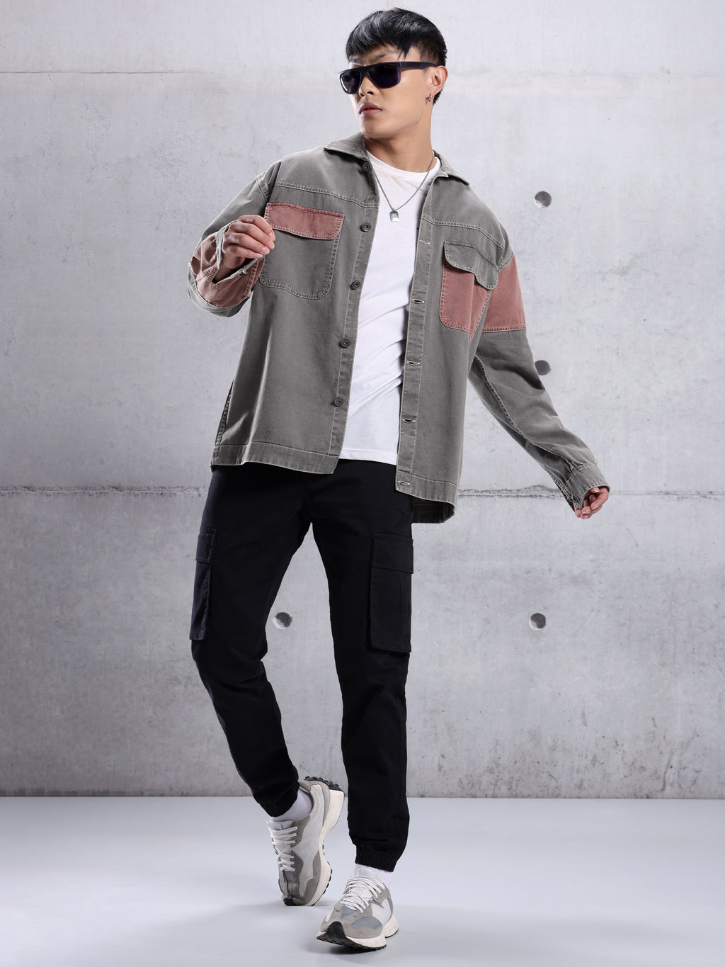 Cut and Sew Shirt for Men - Grey