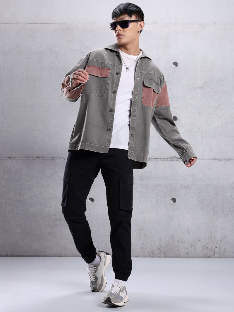 Cut and Sew Shirt for Men - Grey