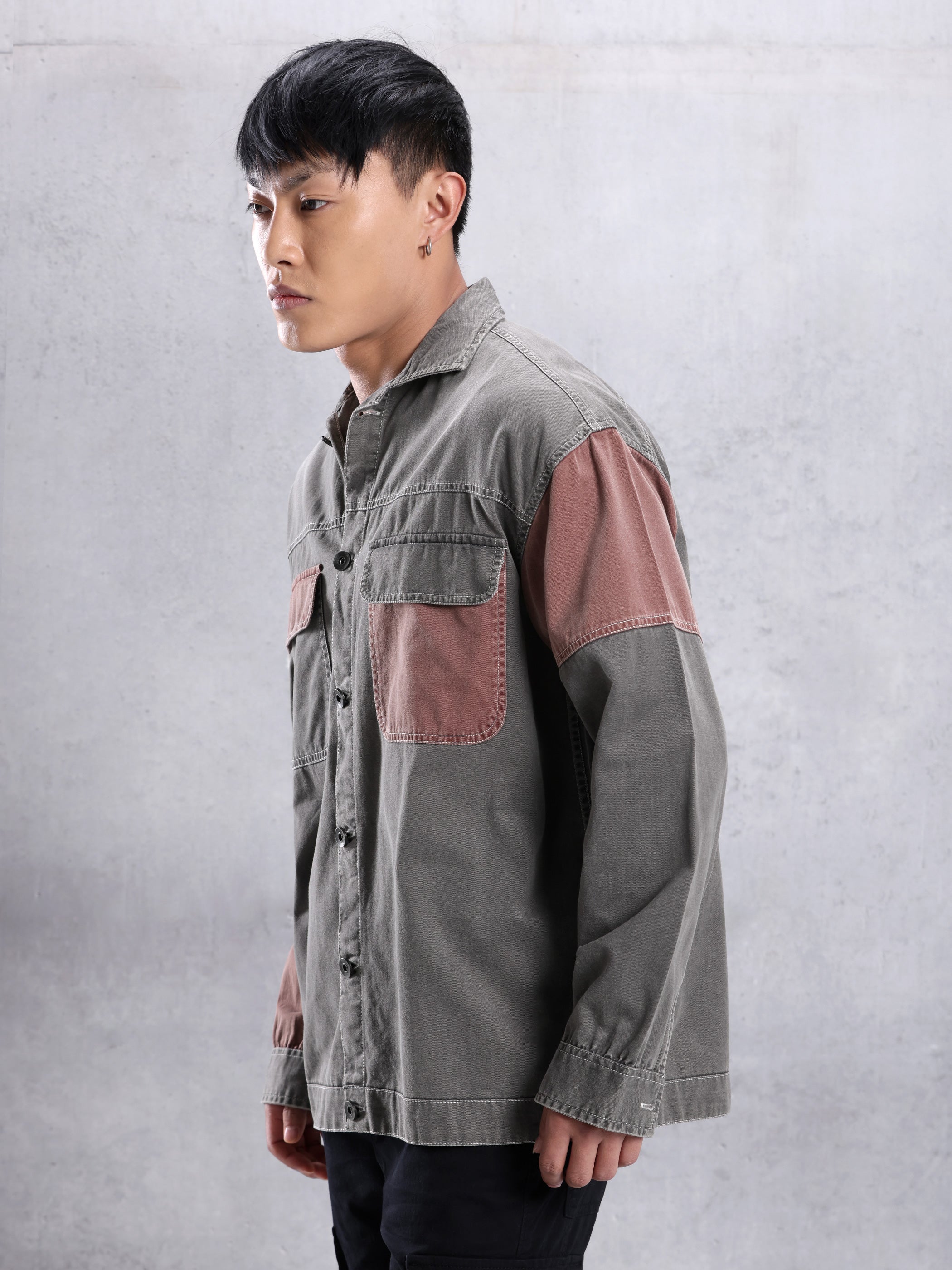 Cut and Sew Shirt for Men - Grey