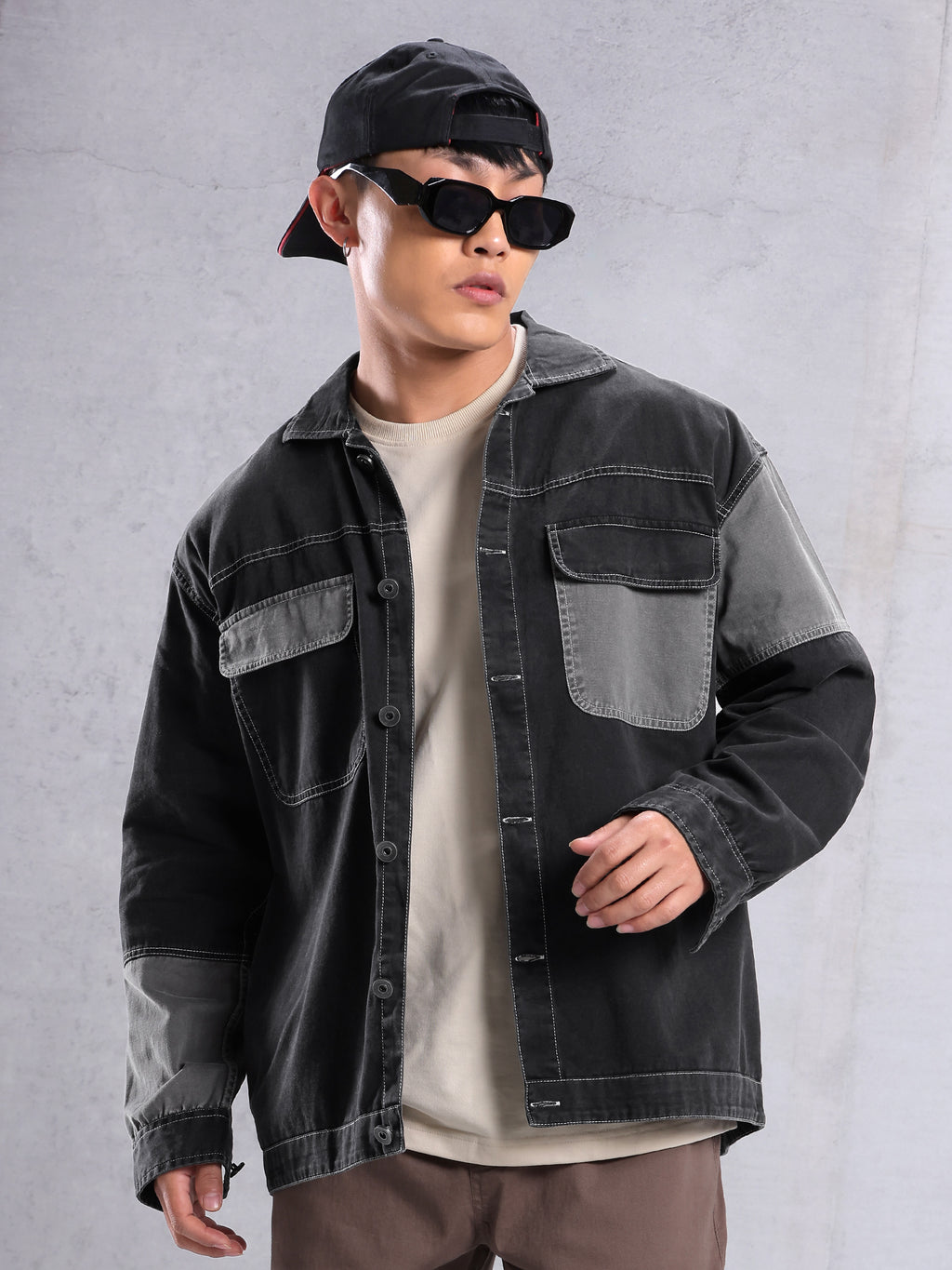 Cut and Sew Shirt for Men - Black