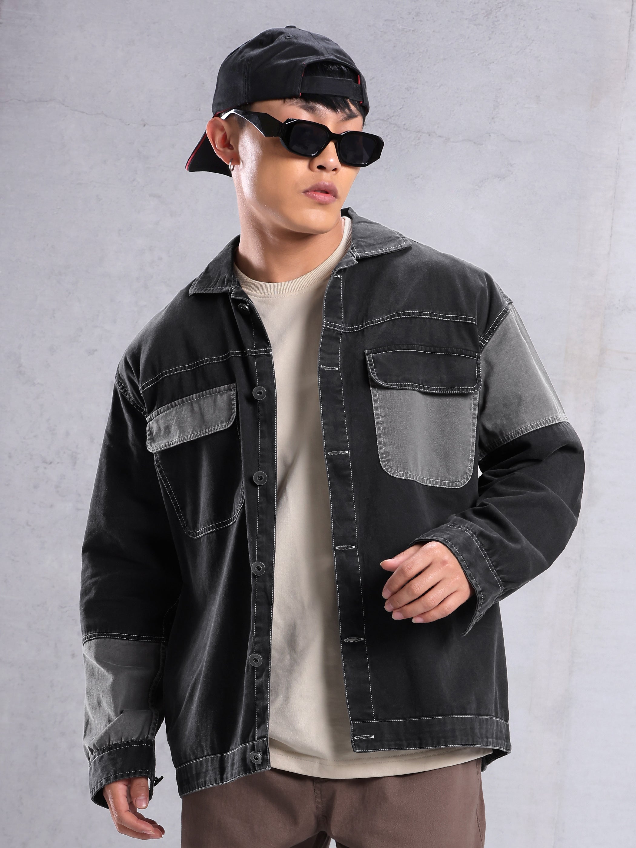 Cut and Sew Shirt for Men - Black