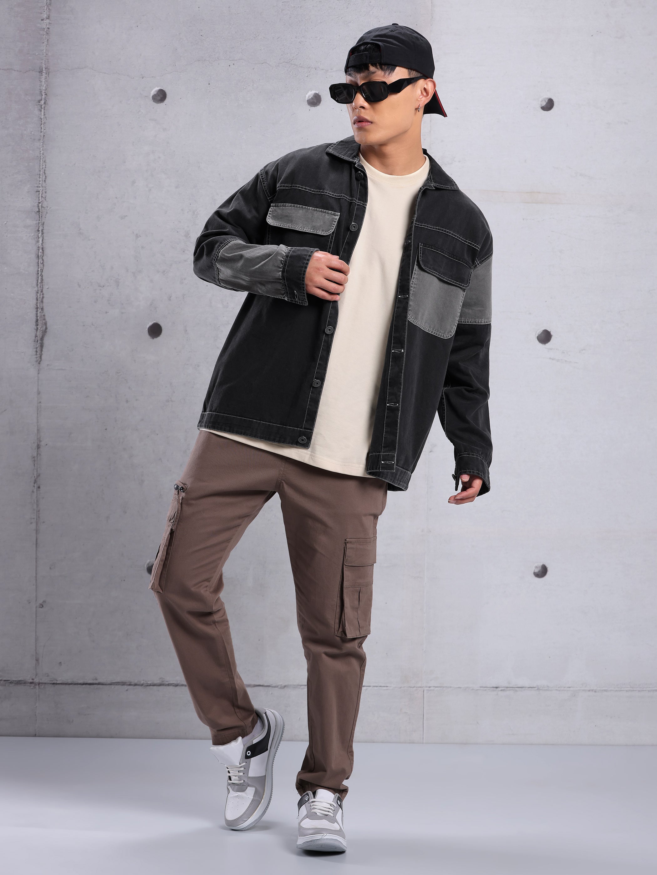 Cut and Sew Shirt for Men - Black
