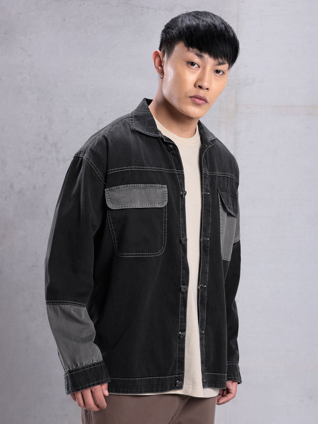 Cut and Sew Shirt for Men - Black