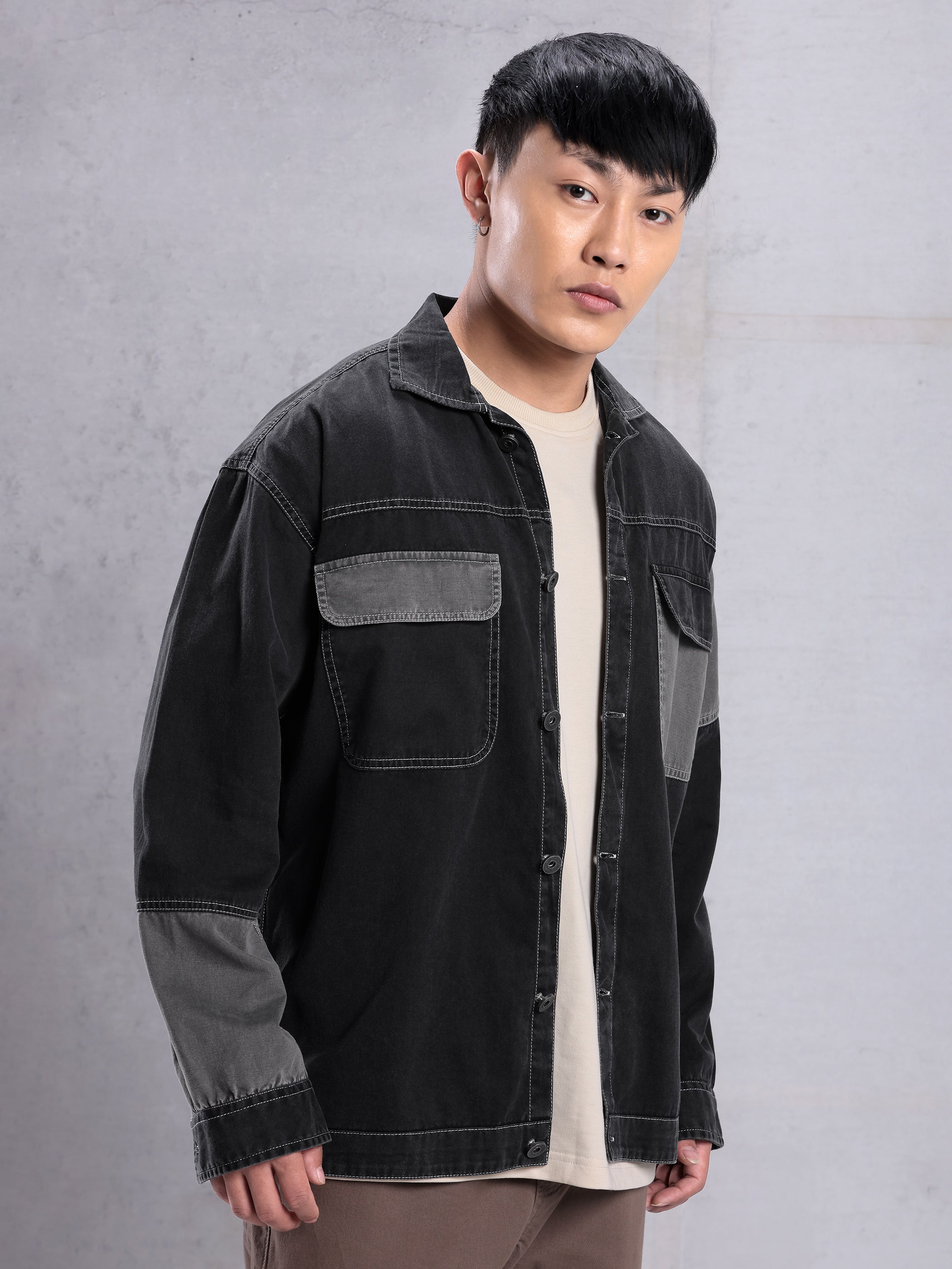 Cut and Sew Shirt for Men - Black