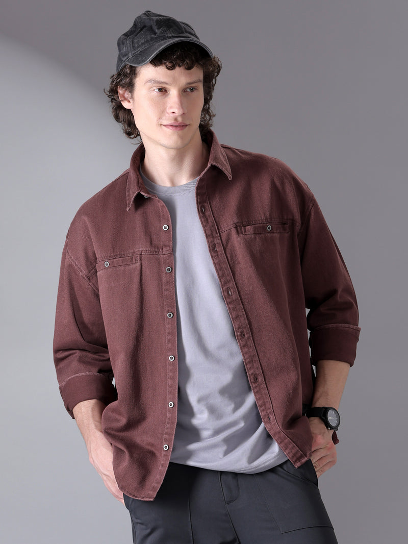 Over Dyed Shirt For Men - French Wine