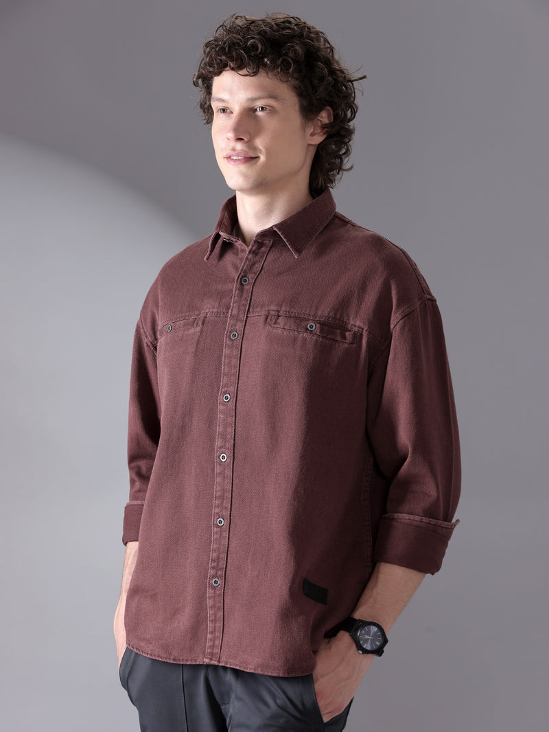 Over Dyed Shirt For Men - French Wine