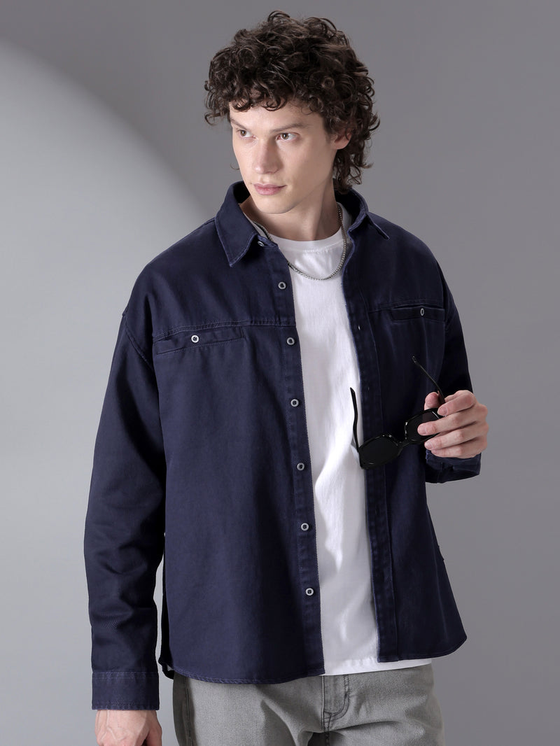Over Dyed Shirt For Men - Navy Blue