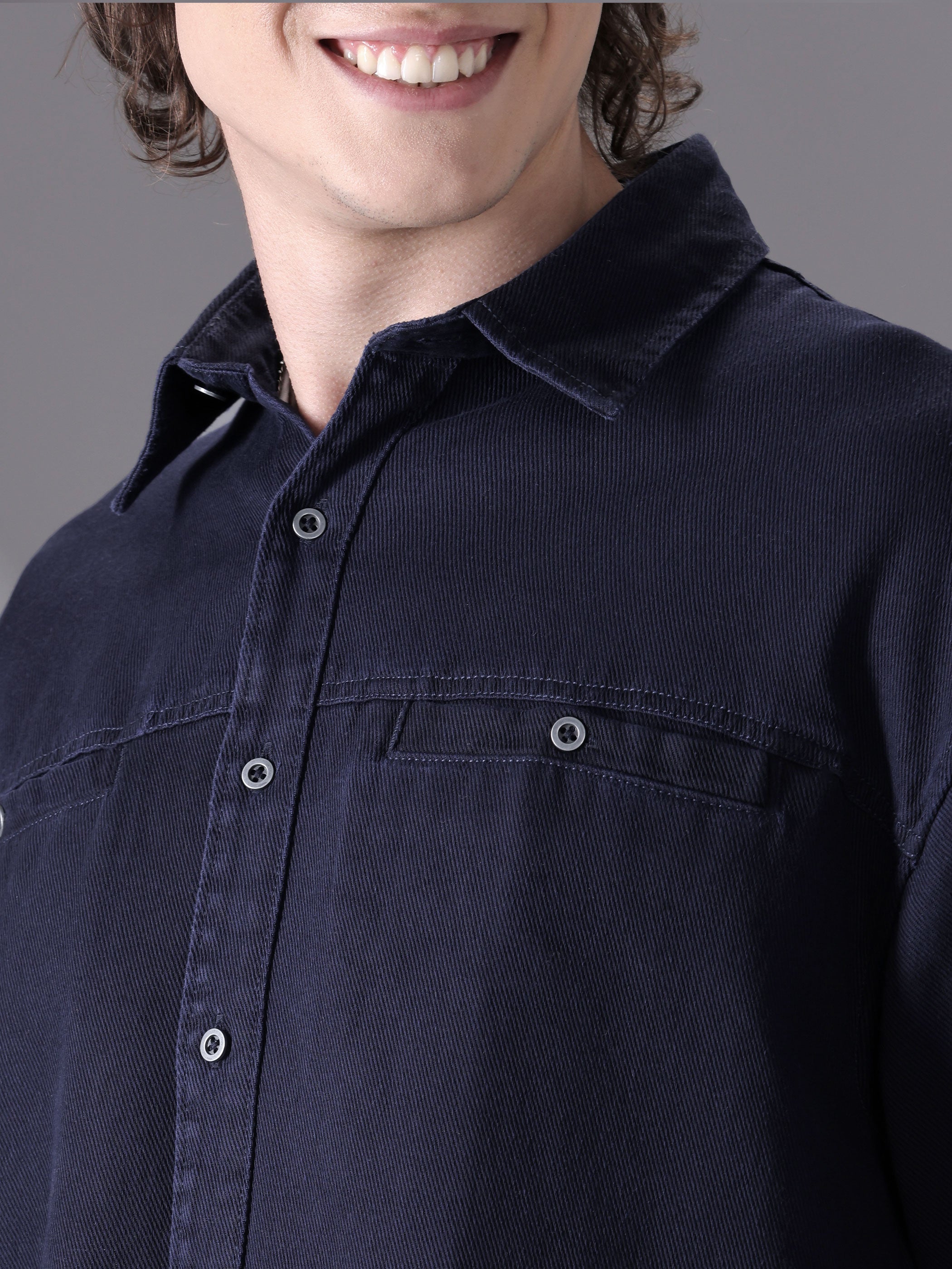 Over Dyed Shirt For Men - Navy Blue