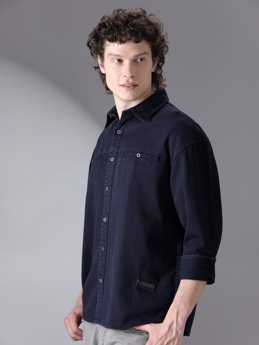 Over Dyed Shirt For Men - Navy Blue