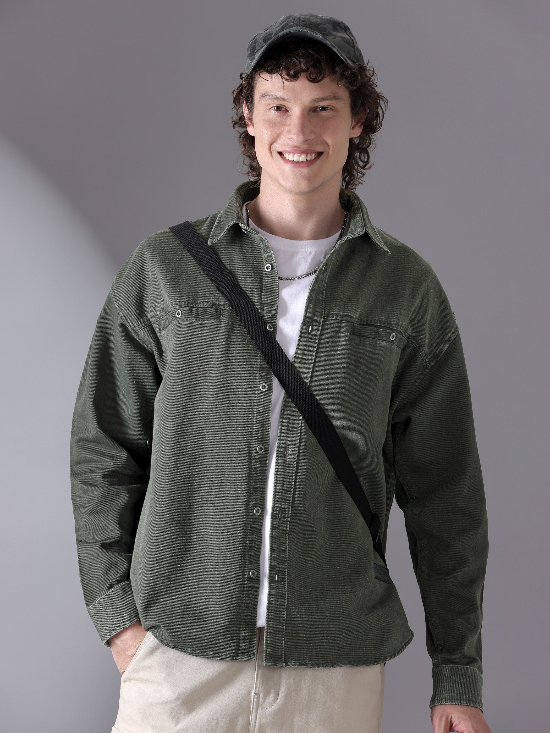 Over Dyed Shirt For Men - Deep Olive