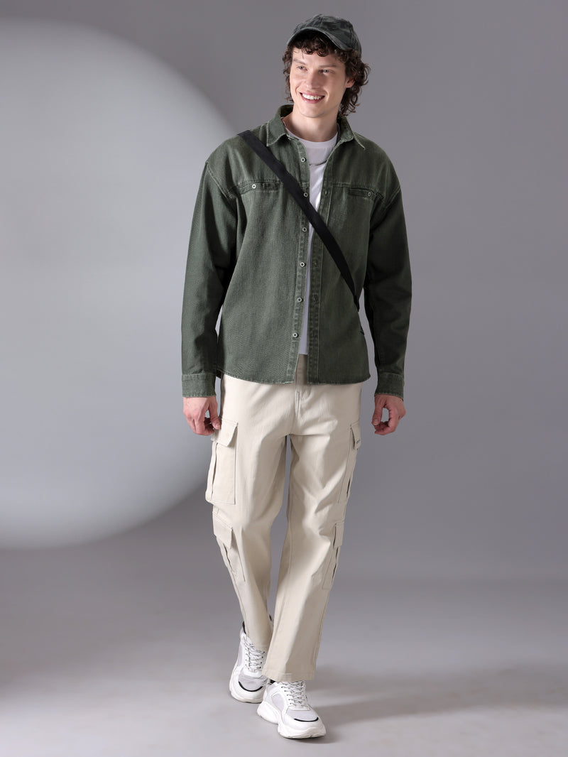 Over Dyed Shirt For Men - Deep Olive