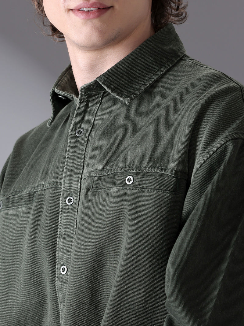 Over Dyed Shirt For Men - Deep Olive