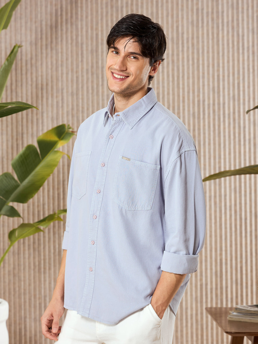 Over Dyed Shirt For Men - Lavender Mist