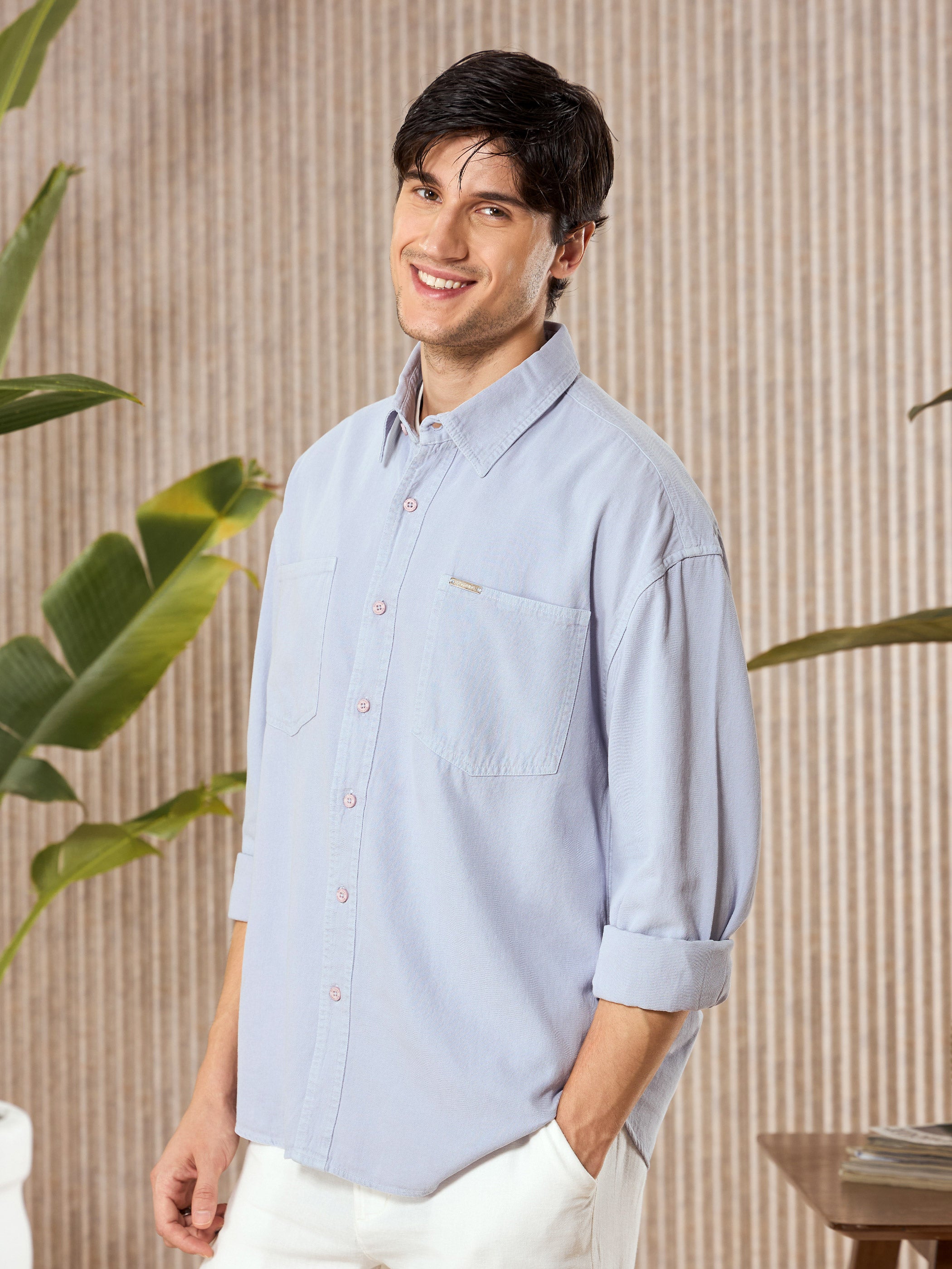 Over Dyed Shirt For Men - Lavender Mist