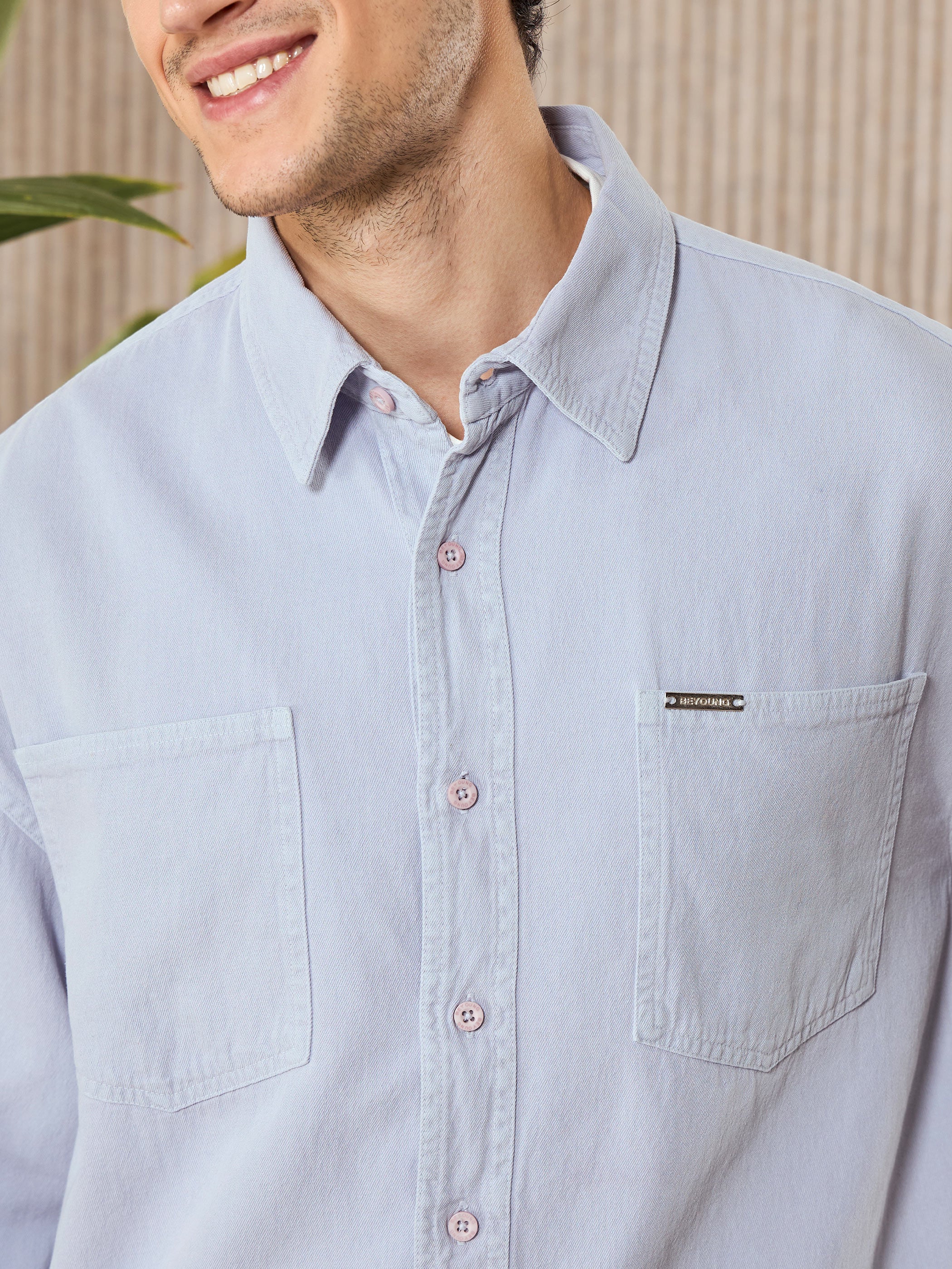 Over Dyed Shirt For Men - Lavender Mist