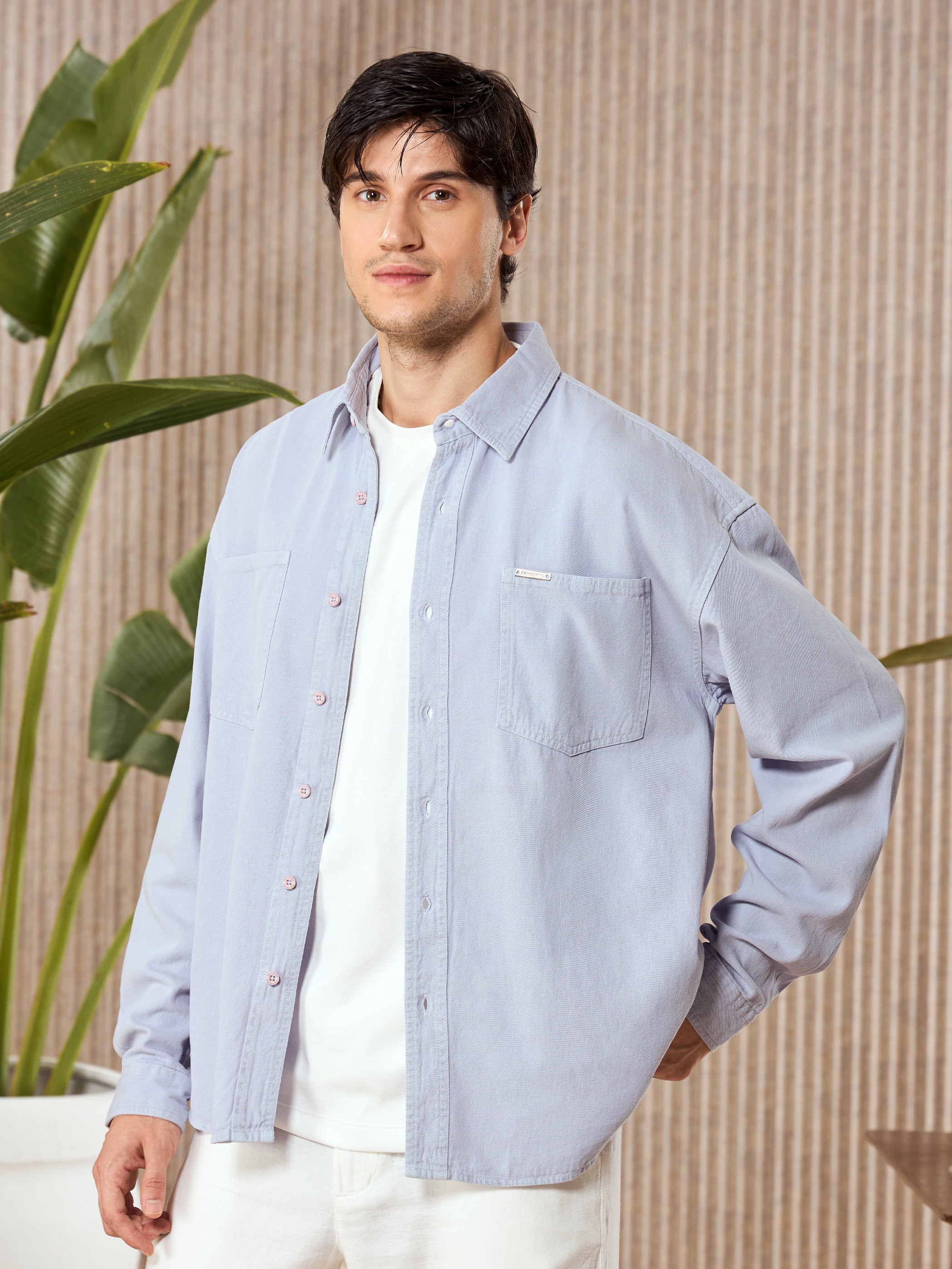 Over Dyed Shirt For Men - Lavender Mist