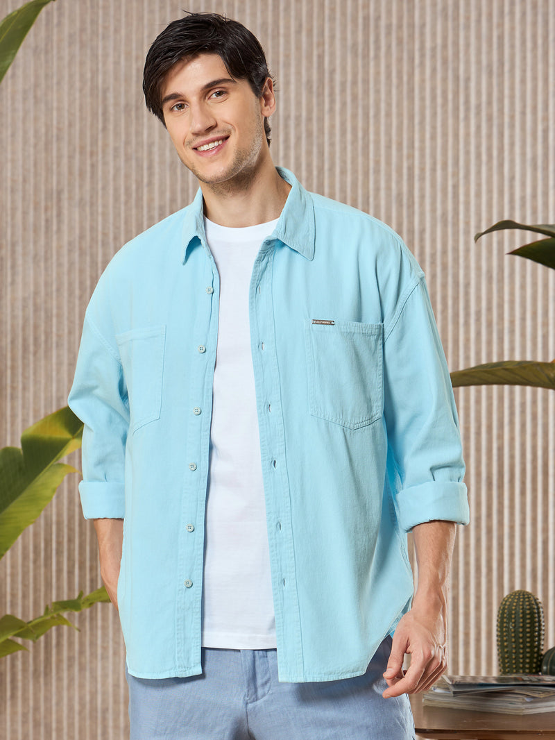Over Dyed Shirt For Men - Light Sky