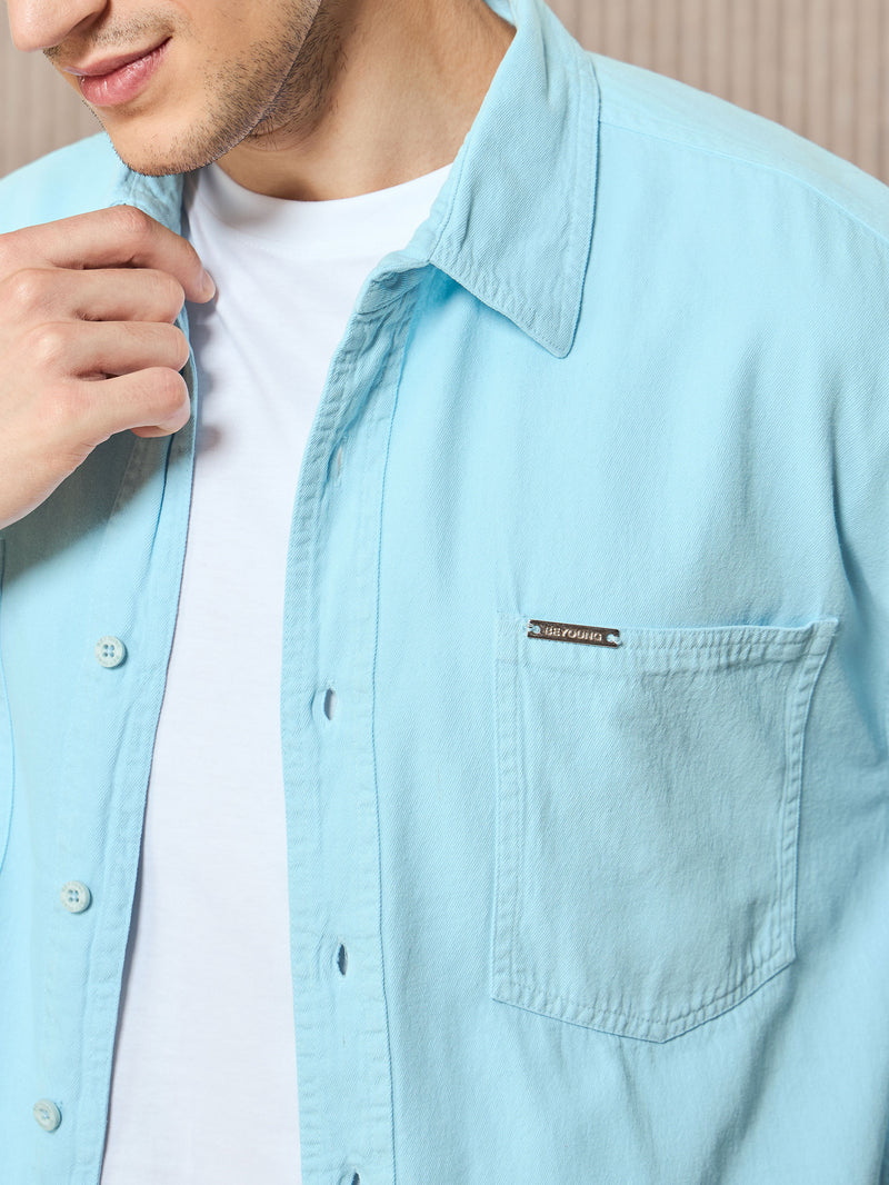 Over Dyed Shirt For Men - Light Sky