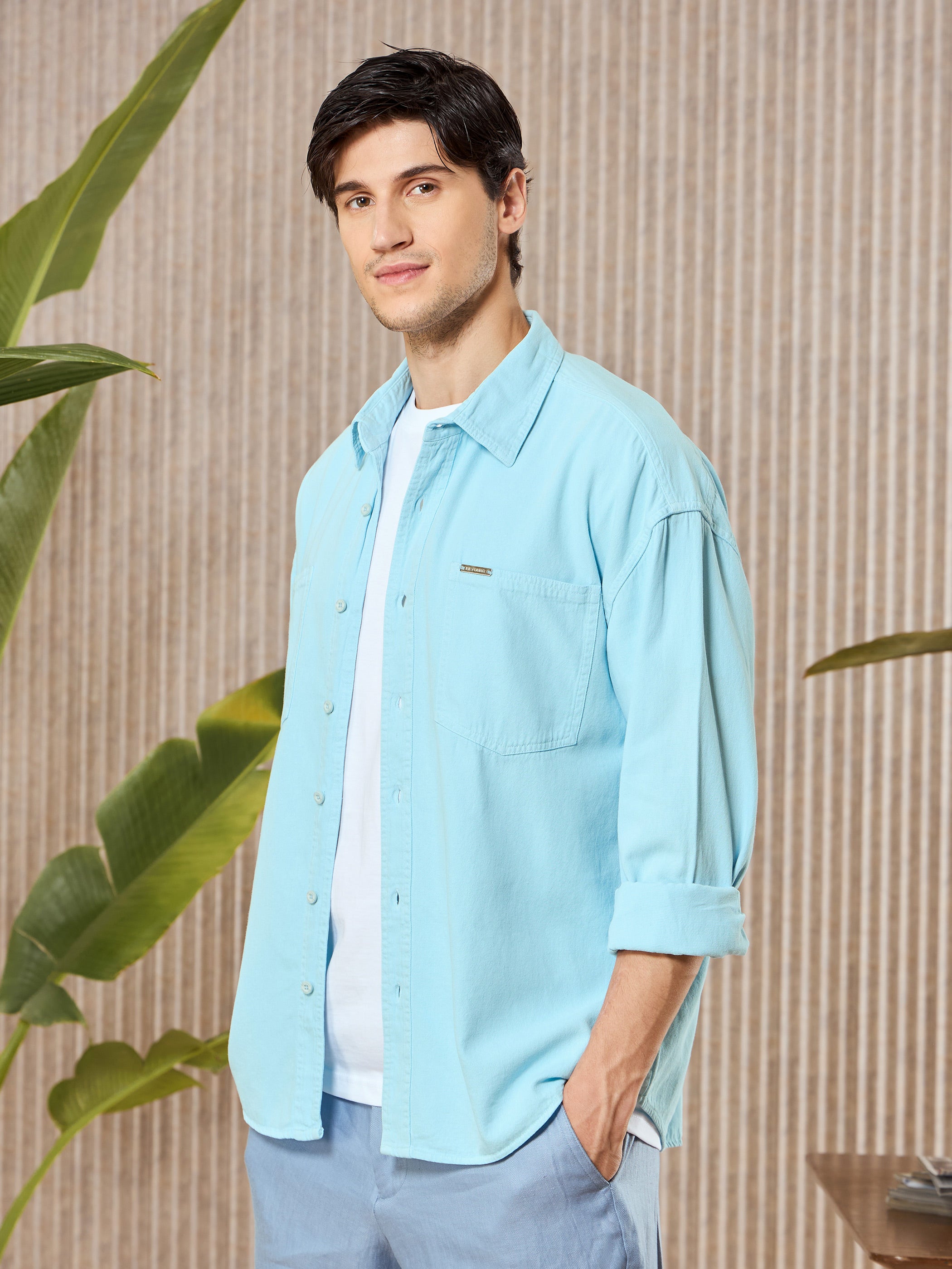 Over Dyed Shirt For Men - Light Sky