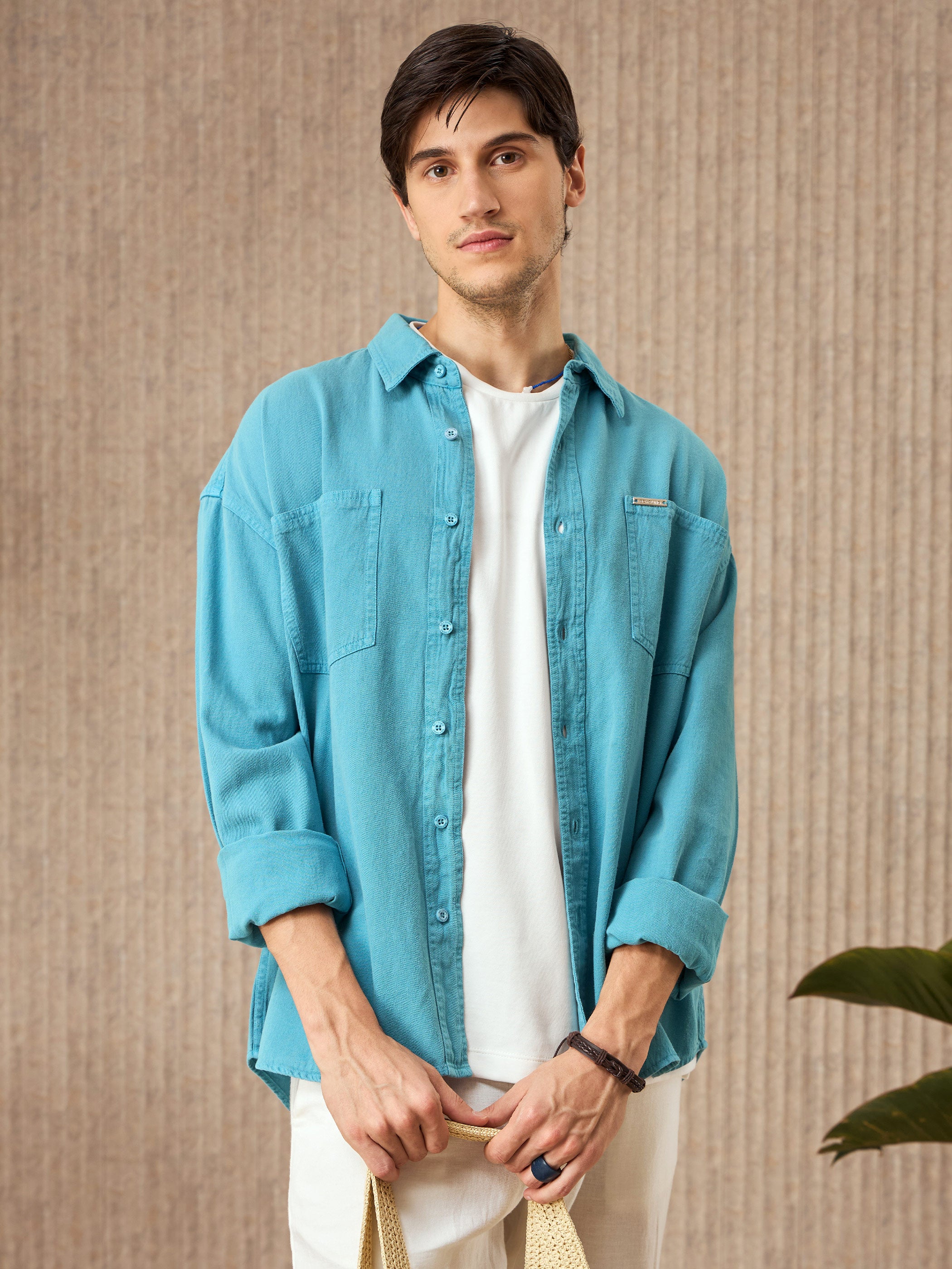 Over Dyed Shirt For Men - Pacific Blue