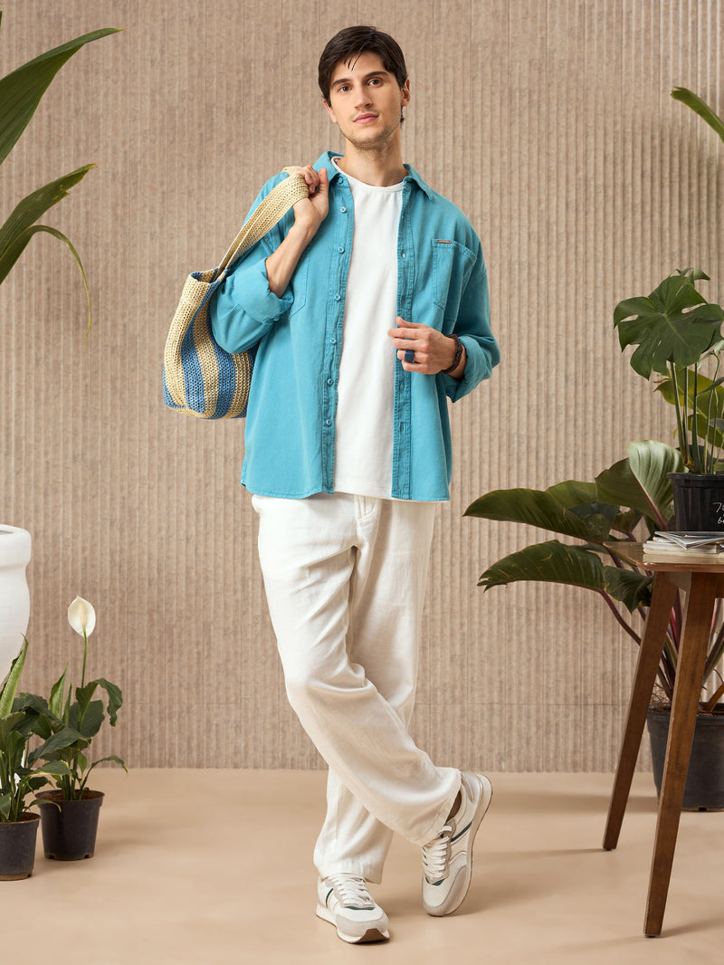 Over Dyed Shirt For Men - Pacific Blue