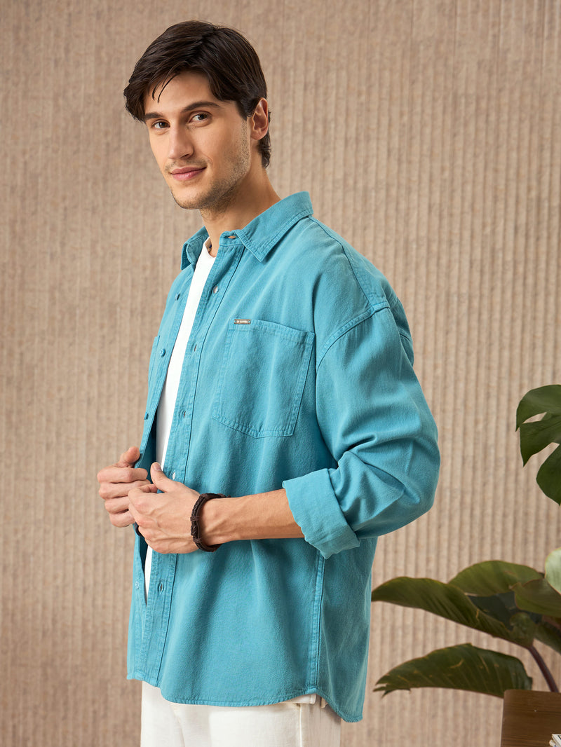 Over Dyed Shirt For Men - Pacific Blue