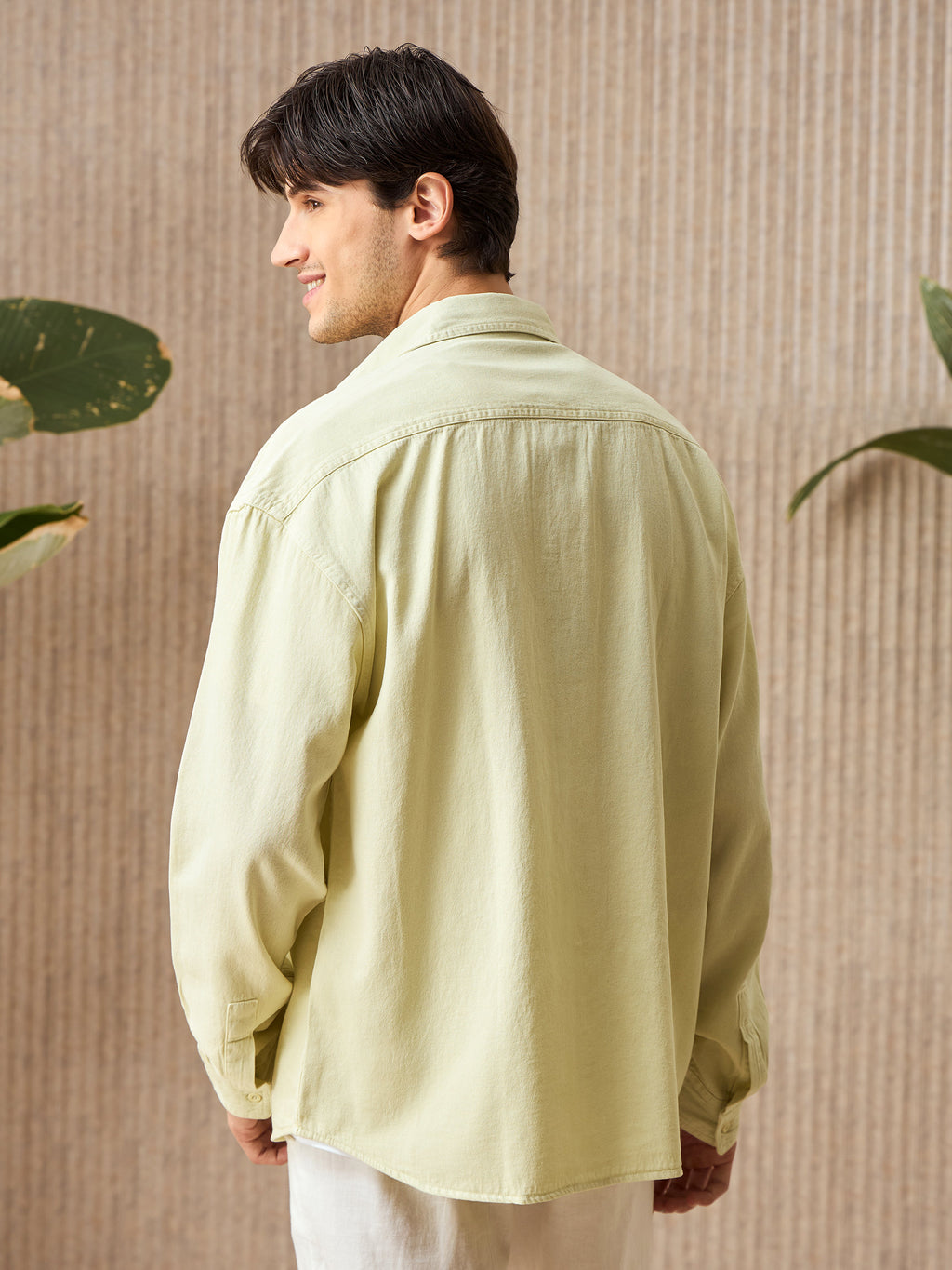 Over Dyed Shirt For Men - Light Yellow