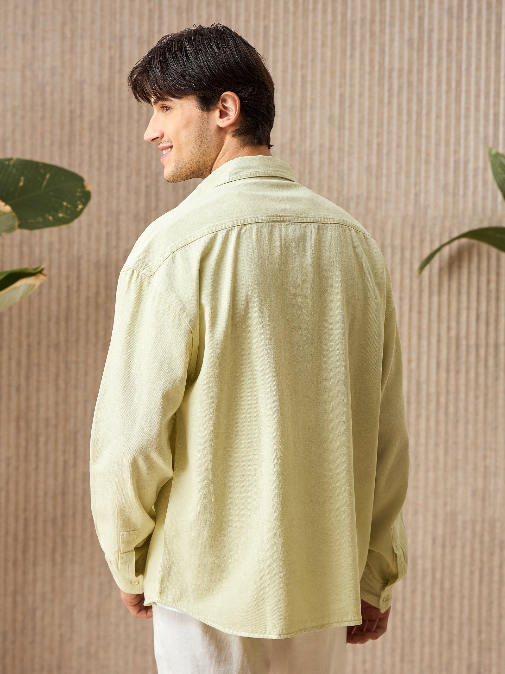 Over Dyed Shirt For Men - Light Yellow
